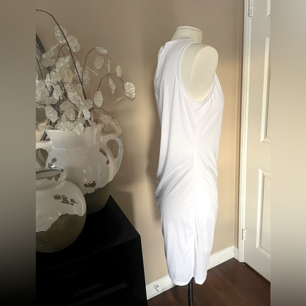 NWT Sleeveless white cotton casual ruched dress - Picture 4 of 5